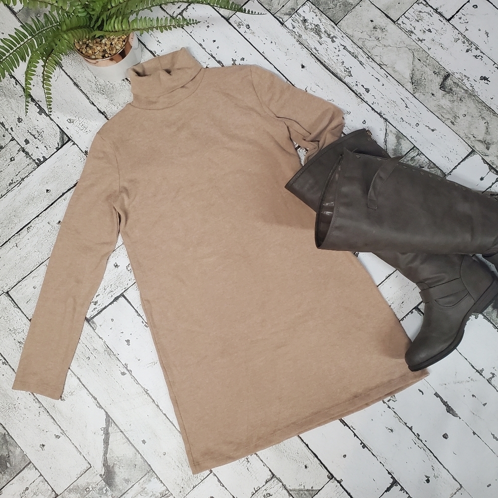 Zara Turtleneck Tan Long Sleeve Tunic Sweater Dress S - Picture 8 of 12